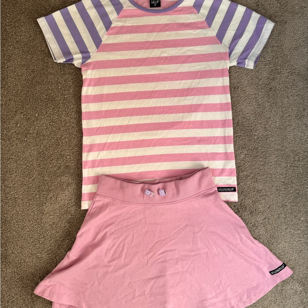 Pink and Purple Striped T-Shirt with Pink Skirt